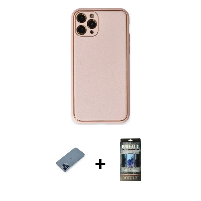 MARSİLYAN™- iPhone 11 Pro Max Kılıf Yadigar Klasik - Siyah 34D Hayalet Izgaralı Cam + Metal Kamera Lens Koruma Cam - MI
