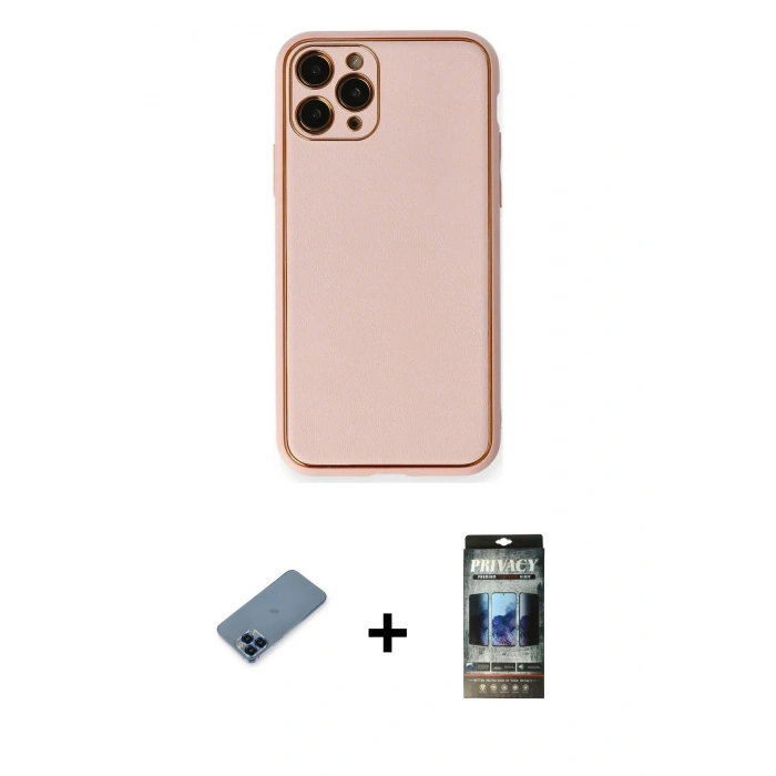 MARSİLYAN™- iPhone 11 Pro Max Kılıf Yadigar Klasik - Siyah 34D Hayalet Izgaralı Cam + Metal Kamera Lens Koruma Cam - MI