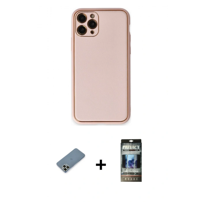 MARSİLYAN™- iPhone 11 Pro Max Kılıf Yadigar Klasik - Siyah 34D Hayalet Izgaralı Cam + Metal Kamera Lens Koruma Cam - AKYL