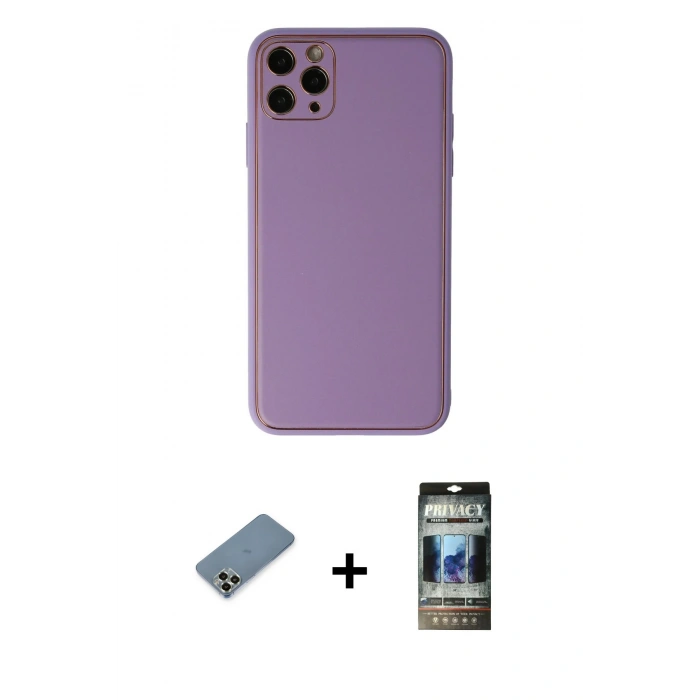 MARSİLYAN™- iPhone 11 Pro Max Kılıf Yadigar Klasik - Siyah 34D Hayalet Izgaralı Cam + Metal Kamera Lens Koruma Cam - AKYL