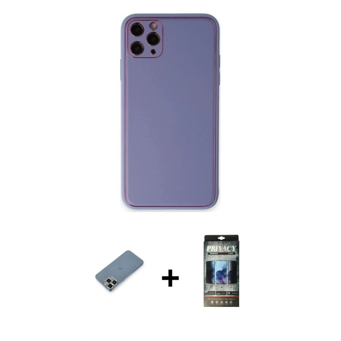 MARSİLYAN™- iPhone 11 Pro Max Kılıf Yadigar Klasik - Siyah 34D Hayalet Izgaralı Cam + Metal Kamera Lens Koruma Cam - AKYL
