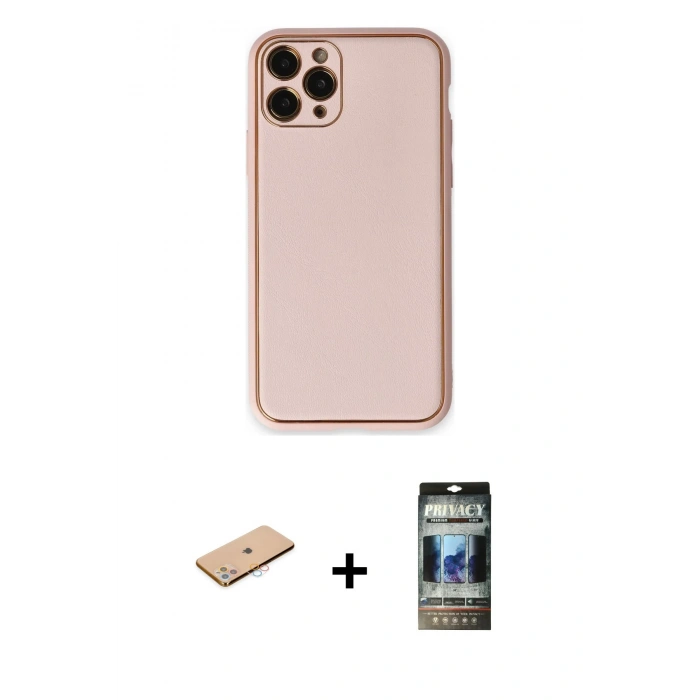 MARSİLYAN™- iPhone 11 Pro Max Kılıf Yadigar Klasik - Siyah 34D Hayalet Izgaralı Cam + Renkli Kamera Lens Koruma Cam - PE