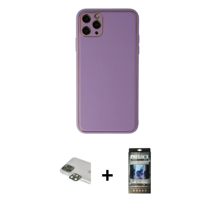 MARSİLYAN™- iPhone 11 Pro Max Kılıf Yadigar Klasik - Siyah 34D Hayalet Izgaralı Cam + Pers Alüminyum Kamera Lens - YL