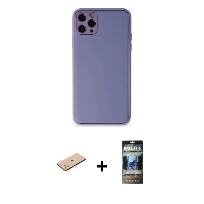 MARSİLYAN™- iPhone 11 Pro Max Kılıf Yadigar Klasik - Siyah 34D Hayalet Izgaralı Cam + Renkli Kamera Lens Koruma Cam - SI