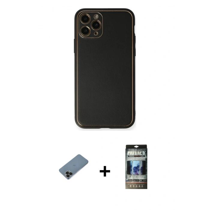 MARSİLYAN™- iPhone 11 Pro Max Kılıf Yadigar Klasik - Siyah 34D Hayalet Izgaralı Cam + Shine Kamera Lens Koruma Cam - SH