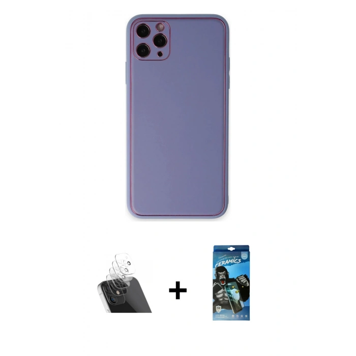MARSİLYAN™- iPhone 11 Pro Max Kılıf Yadigar Klasik - Siyah 34D Izgaralı Cam + Kamera Lens Koruma Cam - SF
