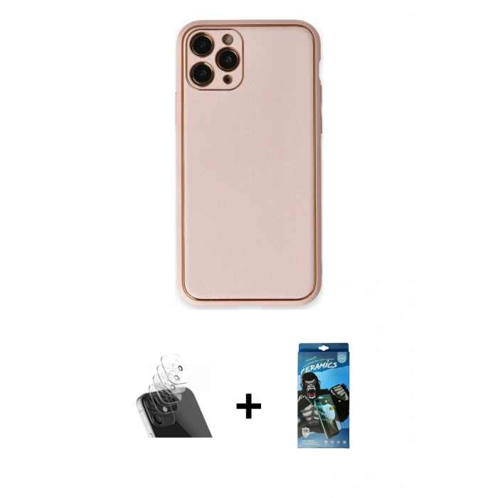 MARSİLYAN™- iPhone 11 Pro Max Kılıf Yadigar Klasik - Siyah 34D Izgaralı Cam + Kamera Lens Koruma Cam - SF