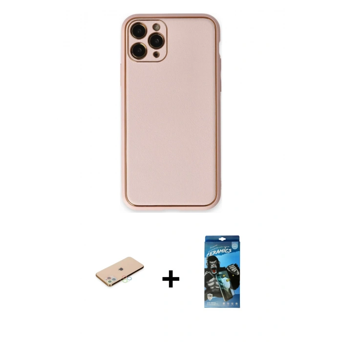 MARSİLYAN™- iPhone 11 Pro Max Kılıf Yadigar Klasik - Siyah 34D Izgaralı Cam + Renkli Kamera Lens Koruma Cam - MI