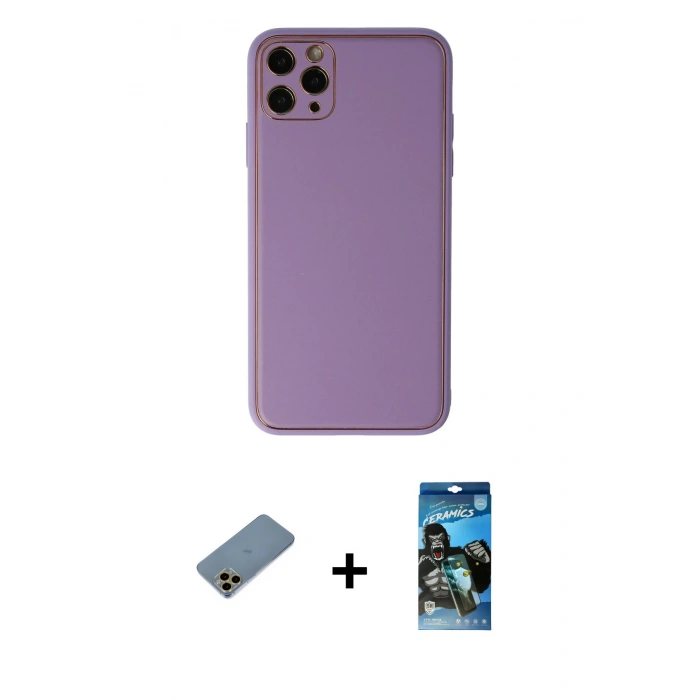 MARSİLYAN™- iPhone 11 Pro Max Kılıf Yadigar Klasik - Siyah 34D Izgaralı Cam + Shine Kamera Lens Koruma Cam - GD