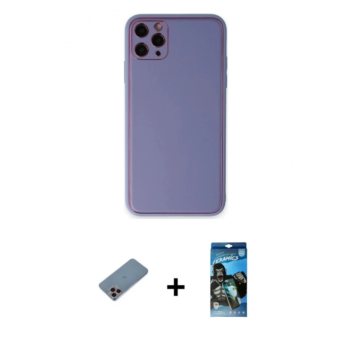 MARSİLYAN™- iPhone 11 Pro Max Kılıf Yadigar Klasik - Siyah 34D Izgaralı Cam + Shine Kamera Lens Koruma Cam - PE
