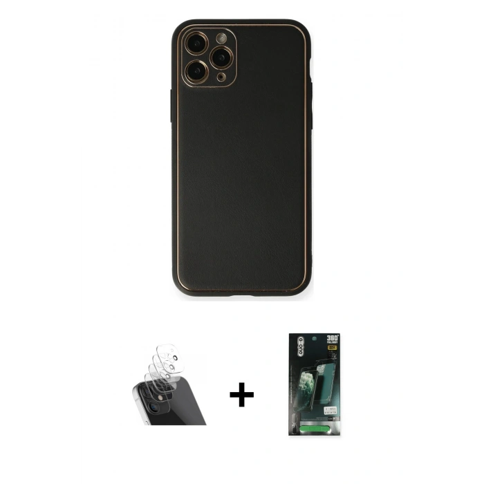 MARSİLYAN™- iPhone 11 Pro Max Kılıf Yadigar Klasik - Siyah 360 Mat Full Body Arka Koruyucu + Kamera Lens Koruma Cam - SF