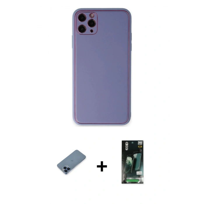 MARSİLYAN™- iPhone 11 Pro Max Kılıf Yadigar Klasik - Siyah 360 Mat Full Body Arka Koruyucu + Metal Kamera Lens Koruma Cam - MI