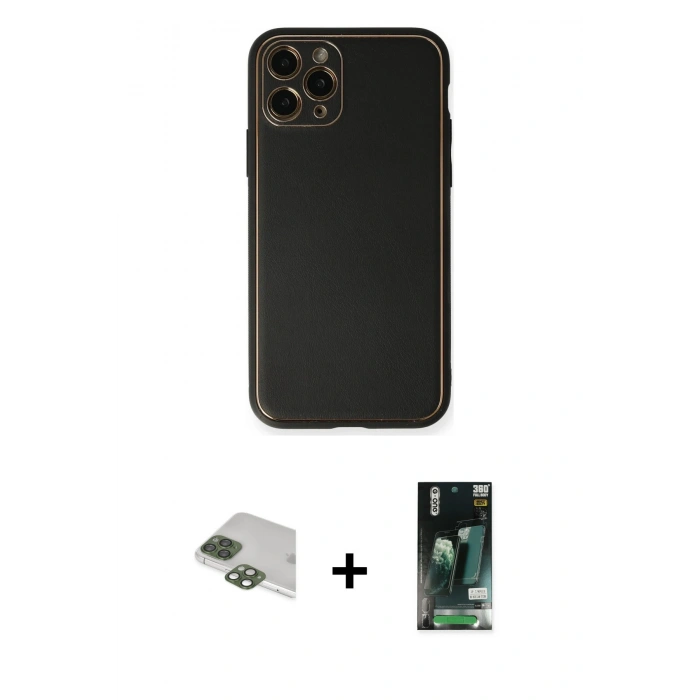 MARSİLYAN™- iPhone 11 Pro Max Kılıf Yadigar Klasik - Siyah 360 Mat Full Body Arka Koruyucu + Pers Alüminyum Kamera Lens - YL