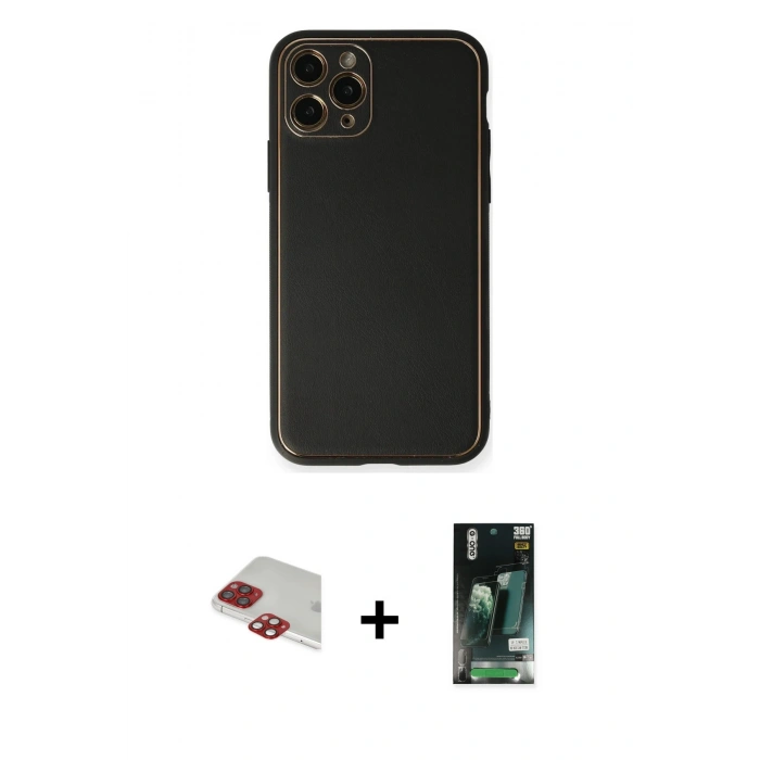 MARSİLYAN™- iPhone 11 Pro Max Kılıf Yadigar Klasik - Siyah 360 Mat Full Body Arka Koruyucu + Pers Alüminyum Kamera Lens - KI