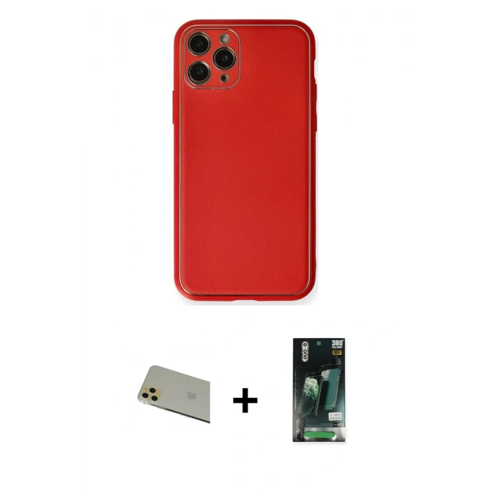 MARSİLYAN™- iPhone 11 Pro Max Kılıf Yadigar Klasik - Siyah 360 Mat Full Body Arka Koruyucu + Rainbow Kamera Lens Koruma Cam - GD