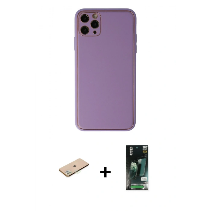 MARSİLYAN™- iPhone 11 Pro Max Kılıf Yadigar Klasik - Siyah 360 Mat Full Body Arka Koruyucu + Renkli Kamera Lens Koruma Cam - YL