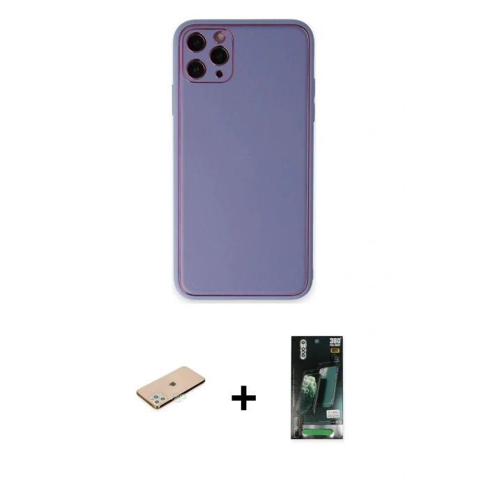 MARSİLYAN™- iPhone 11 Pro Max Kılıf Yadigar Klasik - Siyah 360 Mat Full Body Arka Koruyucu + Renkli Kamera Lens Koruma Cam - YL