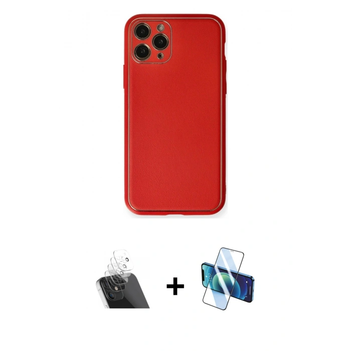 MARSİLYAN™- iPhone 11 Pro Max Kılıf Yadigar Klasik - Siyah 3D Antistatik Cam Ekran Koruyucu + Kamera Lens Koruma Cam - SF