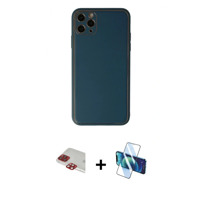 MARSİLYAN™- iPhone 11 Pro Max Kılıf Yadigar Klasik - Siyah 3D Antistatik Cam Ekran Koruyucu + Pers Alüminyum Kamera Lens - KI