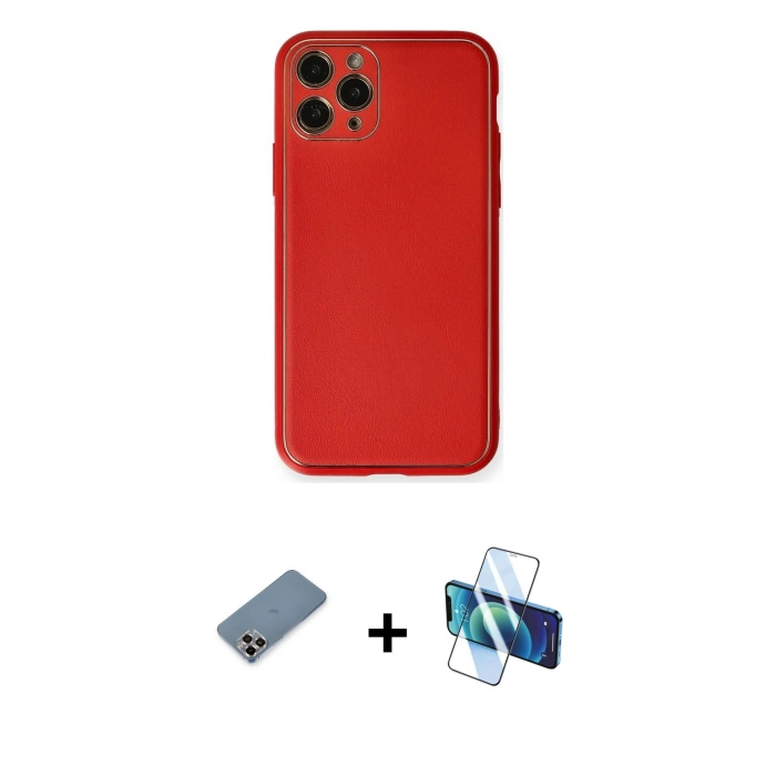 MARSİLYAN™- iPhone 11 Pro Max Kılıf Yadigar Klasik - Siyah 3D Antistatik Cam Ekran Koruyucu + Mor Metal Kamera Lens Koruma Cam