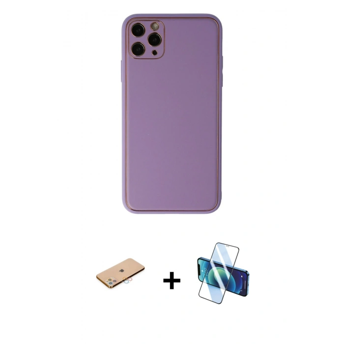 MARSİLYAN™- iPhone 11 Pro Max Kılıf Yadigar Klasik - Siyah 3D Antistatik Cam Ekran Koruyucu + Renkli Kamera Lens Koruma Cam - PE