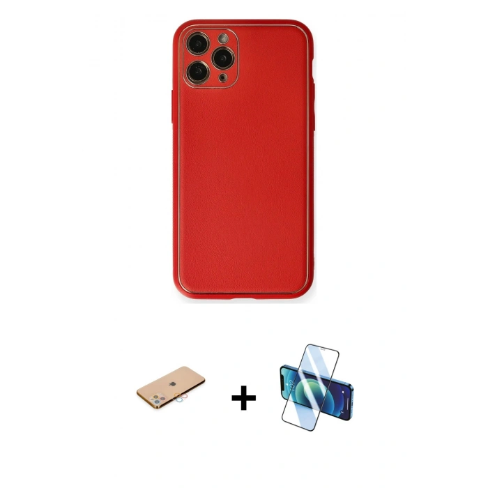 MARSİLYAN™- iPhone 11 Pro Max Kılıf Yadigar Klasik - Siyah 3D Antistatik Cam Ekran Koruyucu + Renkli Kamera Lens Koruma Cam - PE