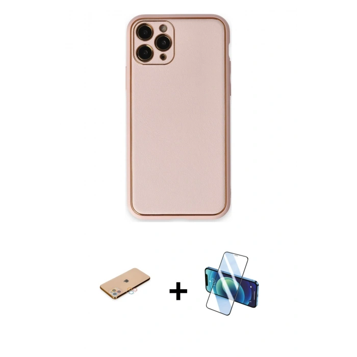 MARSİLYAN™- iPhone 11 Pro Max Kılıf Yadigar Klasik - Siyah 3D Antistatik Cam Ekran Koruyucu + Renkli Kamera Lens Koruma Cam - PE
