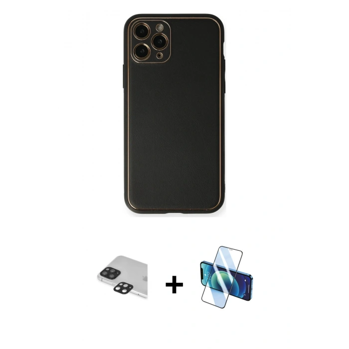 MARSİLYAN™- iPhone 11 Pro Max Kılıf Yadigar Klasik - Siyah 3D Antistatik Cam Ekran Koruyucu + Pers Alüminyum Kamera Lens - SH