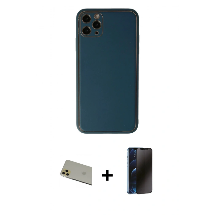 MARSİLYAN™- iPhone 11 Pro Max Kılıf Yadigar Klasik - Siyah 3D Antistatik Hayalet Cam Ekran Koruyucu + Rainbow Kamera Lens Koruma Cam - GD