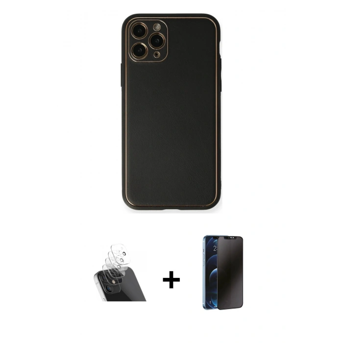 MARSİLYAN™- iPhone 11 Pro Max Kılıf Yadigar Klasik - Siyah 3D Antistatik Hayalet Cam Ekran Koruyucu + Kamera Lens Koruma Cam - SF