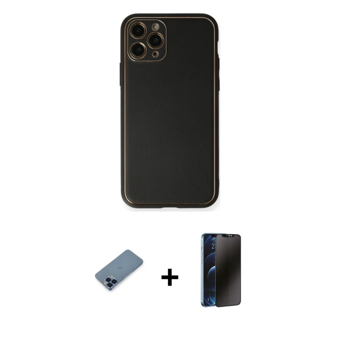MARSİLYAN™- iPhone 11 Pro Max Kılıf Yadigar Klasik - Siyah 3D Antistatik Hayalet Cam Ekran Koruyucu + Metal Kamera Lens Koruma Cam - MI