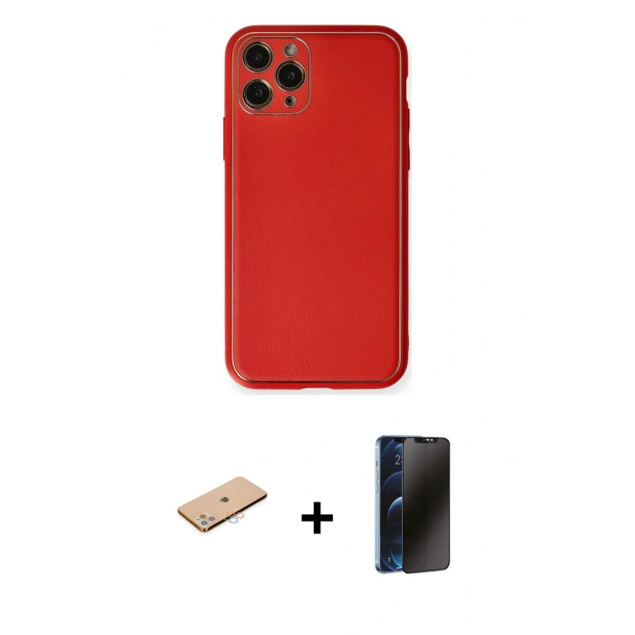 MARSİLYAN™- iPhone 11 Pro Max Kılıf Yadigar Klasik - Siyah 3D Antistatik Hayalet Cam Ekran Koruyucu + Pembe Renkli Kamera Lens Koruma Cam
