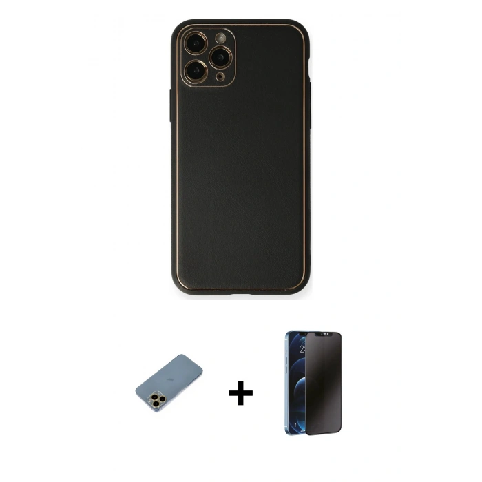 MARSİLYAN™- iPhone 11 Pro Max Kılıf Yadigar Klasik - Siyah 3D Antistatik Hayalet Cam Ekran Koruyucu + Shine Kamera Lens Koruma Cam - GD