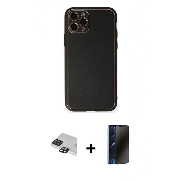 MARSİLYAN™- iPhone 11 Pro Max Kılıf Yadigar Klasik - Siyah 3D Antistatik Hayalet Cam Ekran Koruyucu + Pers Alüminyum Kamera Lens - SH