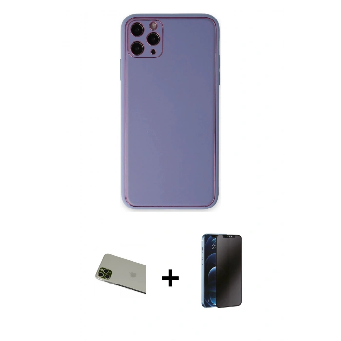 MARSİLYAN™- iPhone 11 Pro Max Kılıf Yadigar Klasik - Siyah 3D Antistatik Hayalet Cam Ekran Koruyucu + Rainbow Kamera Lens Koruma Cam - YL