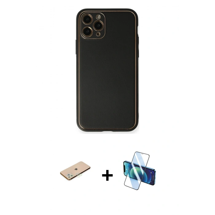 MARSİLYAN™- iPhone 11 Pro Max Kılıf Yadigar Klasik - Siyah 3D Antistatik Seramik Nano Ekran Koruyucu + Yeşil Renkli Kamera Lens Koruma Cam