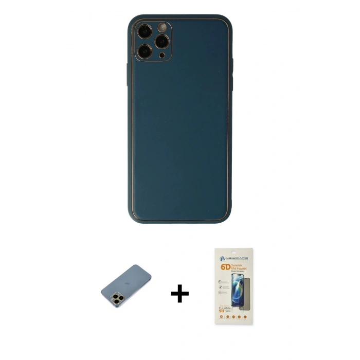 MARSİLYAN™- iPhone 11 Pro Max Kılıf Yadigar Klasik - Siyah 6D Mat Seramik Hayalet Nano Ekran Koruyucu + Gold Shine Kamera Lens Koruma Cam