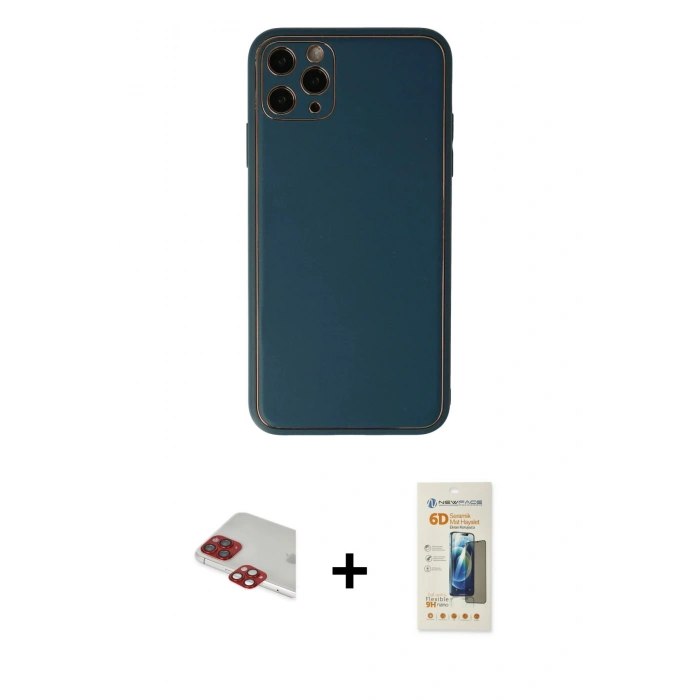 MARSİLYAN™- iPhone 11 Pro Max Kılıf Yadigar Klasik - Siyah 6D Mat Seramik Hayalet Nano Ekran Koruyucu + Pers Alüminyum Kamera Lens - KI