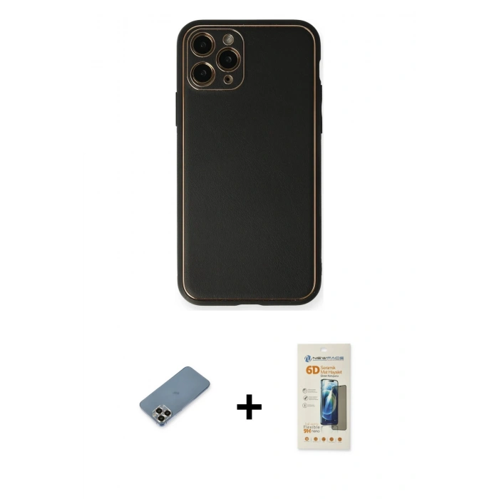 MARSİLYAN™- iPhone 11 Pro Max Kılıf Yadigar Klasik - Siyah 6D Mat Seramik Hayalet Nano Ekran Koruyucu + Metal Kamera Lens Koruma Cam - GD