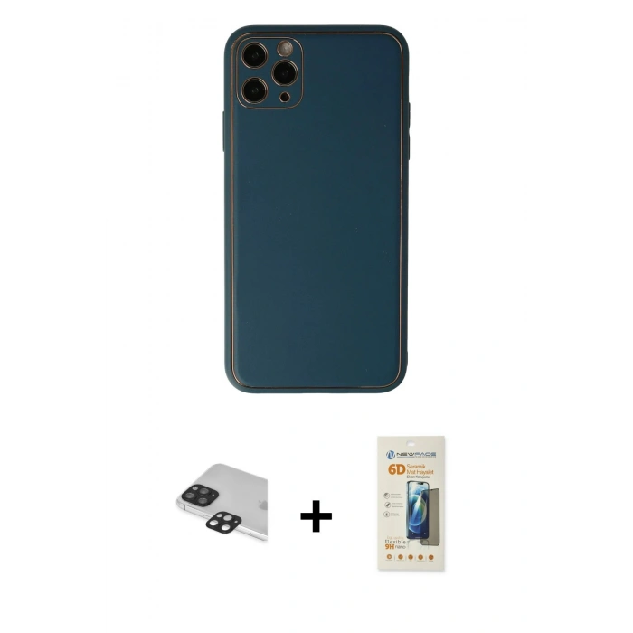 MARSİLYAN™- iPhone 11 Pro Max Kılıf Yadigar Klasik - Siyah 6D Mat Seramik Hayalet Nano Ekran Koruyucu + Pers Alüminyum Kamera Lens - SH