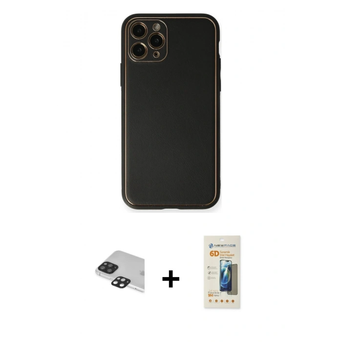 MARSİLYAN™- iPhone 11 Pro Max Kılıf Yadigar Klasik - Siyah 6D Mat Seramik Hayalet Nano Ekran Koruyucu + Pers Alüminyum Kamera Lens - SH