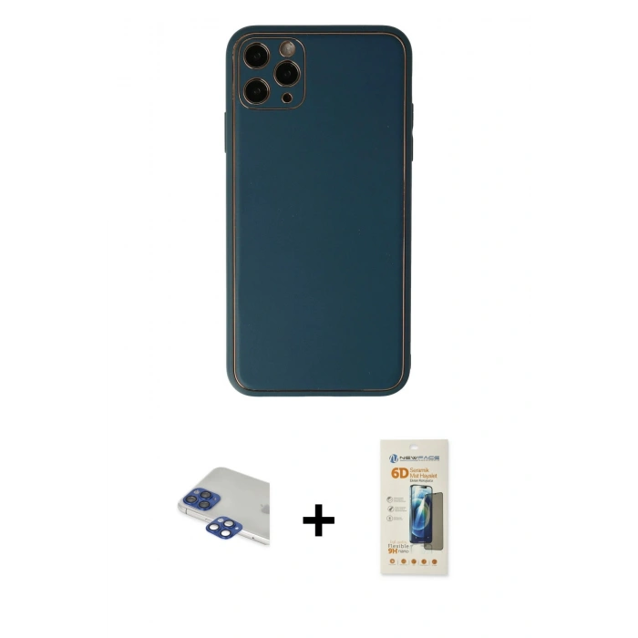 MARSİLYAN™- iPhone 11 Pro Max Kılıf Yadigar Klasik - Siyah 6D Mat Seramik Hayalet Nano Ekran Koruyucu + Pers Alüminyum Kamera Lens - LT