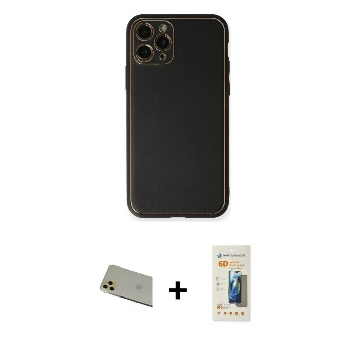 MARSİLYAN™- iPhone 11 Pro Max Kılıf Yadigar Klasik - Siyah 6D Mat Seramik Hayalet Nano Ekran Koruyucu + Rainbow Kamera Lens Koruma Cam - GD
