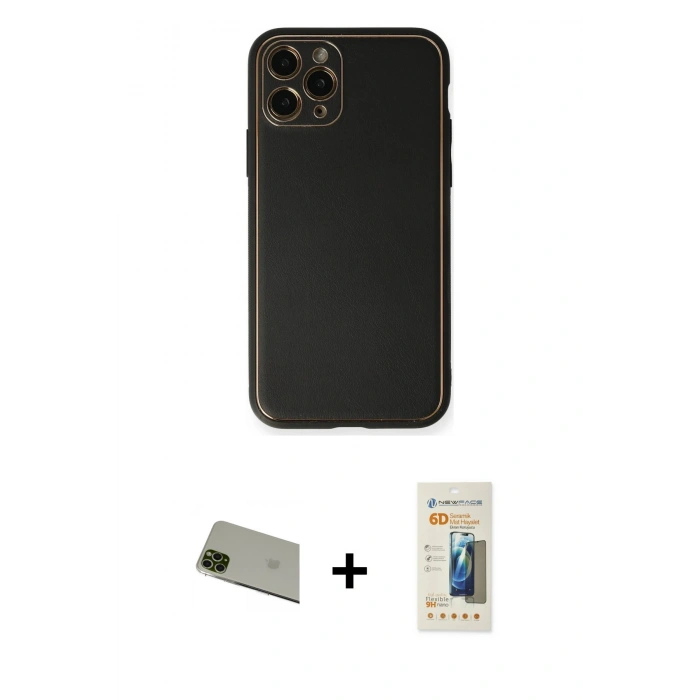 MARSİLYAN™- iPhone 11 Pro Max Kılıf Yadigar Klasik - Siyah 6D Mat Seramik Hayalet Nano Ekran Koruyucu + Rainbow Kamera Lens Koruma Cam - YL