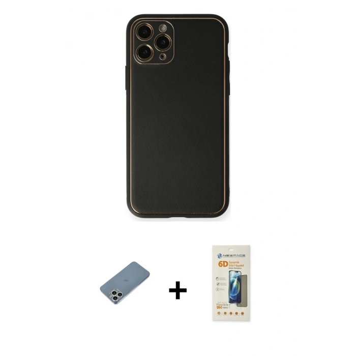MARSİLYAN™- iPhone 11 Pro Max Kılıf Yadigar Klasik - Siyah 6D Mat Seramik Hayalet Nano Ekran Koruyucu + Shine Kamera Lens Koruma Cam - GS