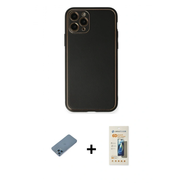MARSİLYAN™- iPhone 11 Pro Max Kılıf Yadigar Klasik - Siyah 6D Mat Seramik Hayalet Nano Ekran Koruyucu + Shine Kamera Lens Koruma Cam - MI