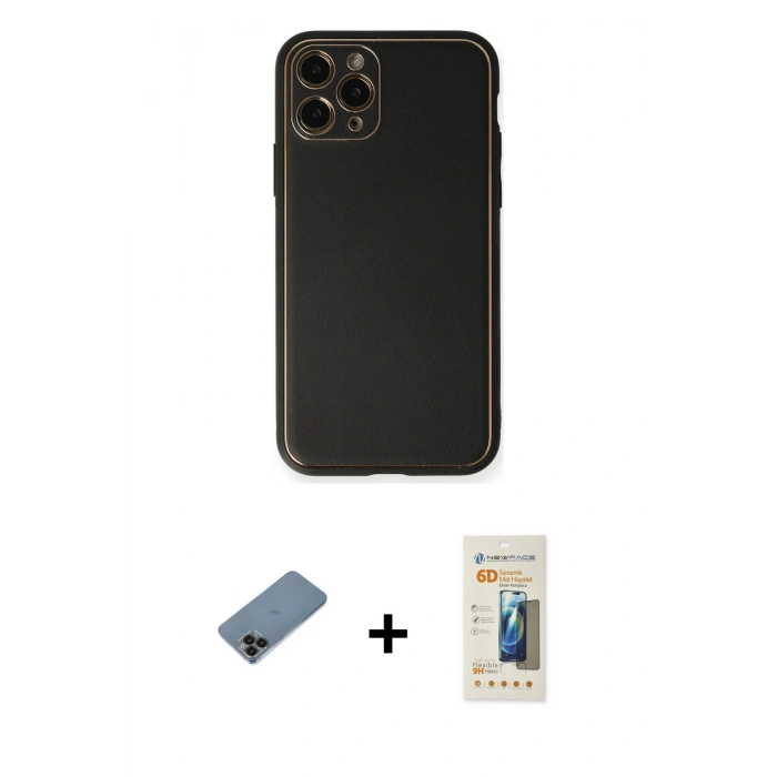 MARSİLYAN™- iPhone 11 Pro Max Kılıf Yadigar Klasik - Siyah 6D Mat Seramik Hayalet Nano Ekran Koruyucu + Shine Kamera Lens Koruma Cam - SH