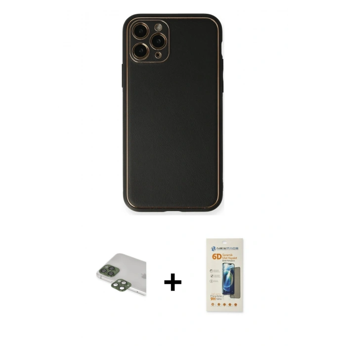 MARSİLYAN™- iPhone 11 Pro Max Kılıf Yadigar Klasik - Siyah 6D Mat Seramik Hayalet Nano Ekran Koruyucu + Yeşil Pers Alüminyum Kamera Lens