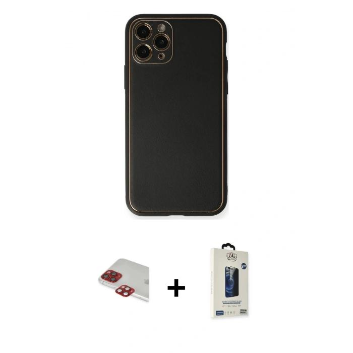 MARSİLYAN™- iPhone 11 Pro Max Kılıf Yadigar Klasik - Siyah Bilvis Hayalet Cam Ekran Koruyucu + Pers Alüminyum Kamera Lens - KI