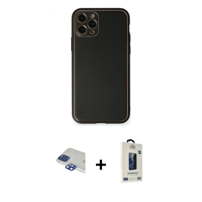 MARSİLYAN™- iPhone 11 Pro Max Kılıf Yadigar Klasik - Siyah Bilvis Hayalet Cam Ekran Koruyucu + Pers Alüminyum Kamera Lens - LT